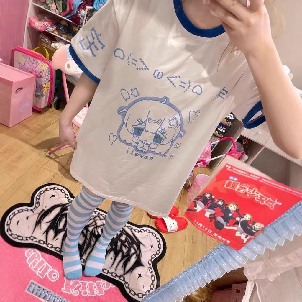 Japanese Style Cute Patchwork T-shirt for Women - Summer Short Sleeve Loose Fit