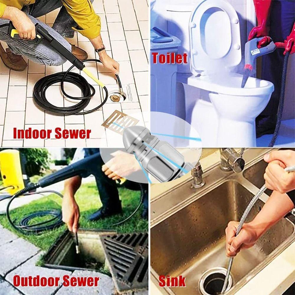 Stainless Steel + Brass Sewer Jetter Nozzle 1 Forward Jet + 6 Rear Jets Coupler Secure Fittings