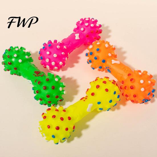 Durable Dog Chew Toys Squeaky Dumbbell Toy, Vinyl Spiky Teeth Cleaning for Dogs Toy Small Large Interactive Play Oral Health Pet