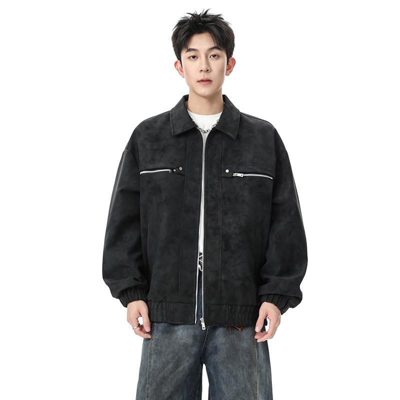 Men's Retro PU Leather Tie-Dye Motorcycle Jacket - Spring/Autumn 2026 Trend