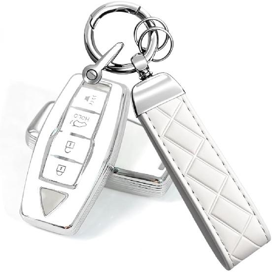 Car Key Fob Cover Compatible with Mitsubishi Outlander 2025 2024 2023 2022 Case TPU Protector Cover Keychain 4 Buttons Gold White