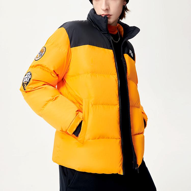Fila Fusion Casual Color Block Sports Stand Collar Puffer Jacket Men Outerwear Charming-Orange T11M145906F-OR