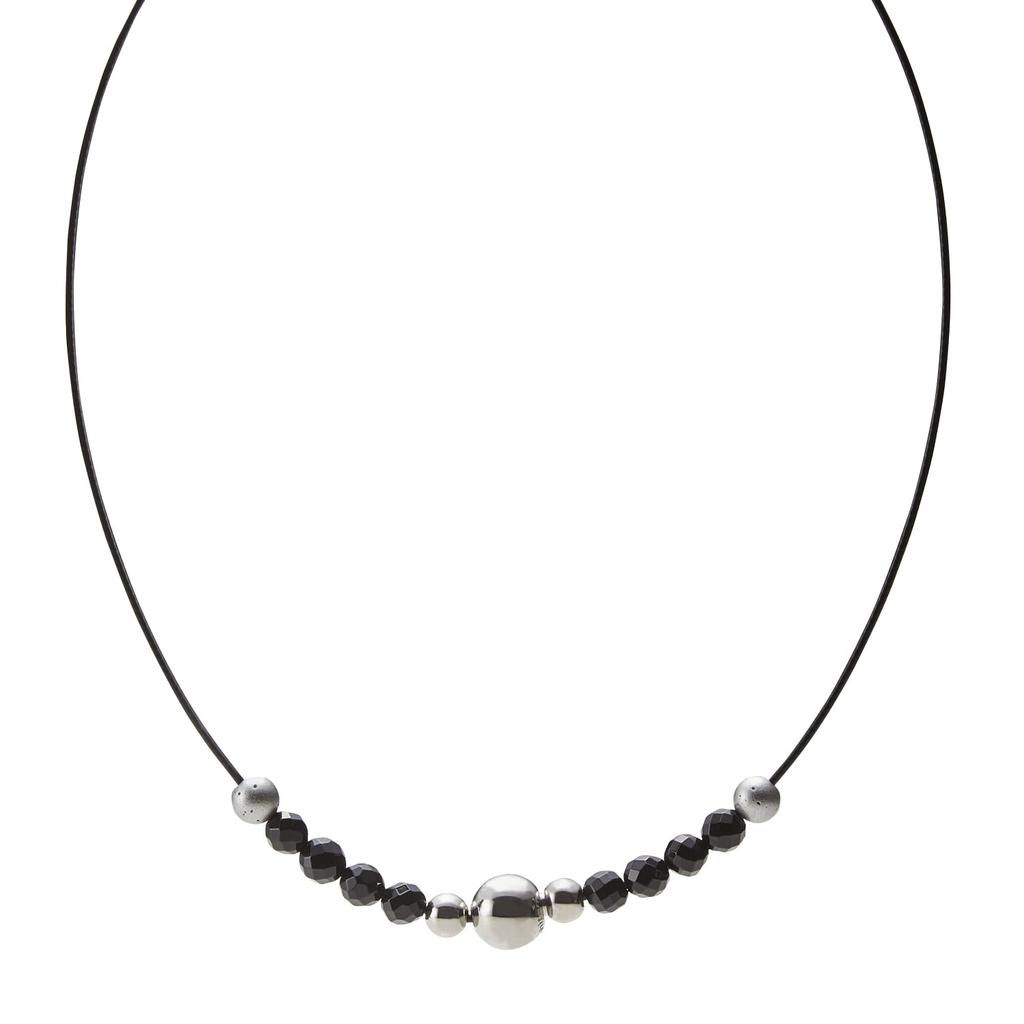 Phiten Black Onyx Wire Necklace, 40cm, Natural Stone, Wire Type, Men's and Women's, Lightweight, Metax, Health Accessory, Includes Case, Perfect Gift