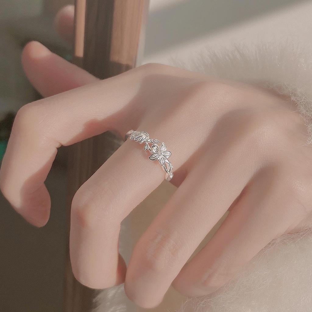 Sweet Branch Twining Flower Open Stackable Ring - Women's Fashionable Ins Style Index Finger Accessory