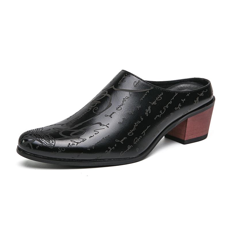 Fashion New Summer High Heel Mules Men Half Shoes For Man Leather Slippers Mens Casual Shoes Formal Loafers Dress Male Slides Sandals