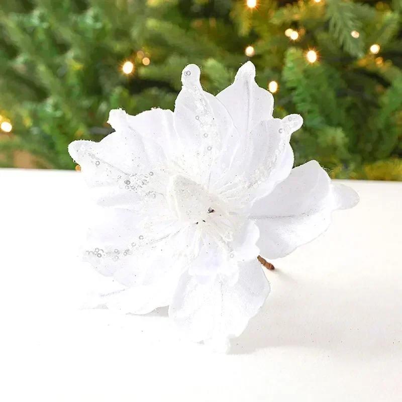 

22cm Artificial Flowers Nordic Champagne Christmas Flower New Simulation Pattern Diy Red Multi Layered Christmas Tree Decoration 22cm
