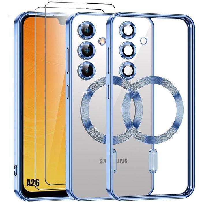 Coque pour Samsung Galaxy A26 5G - BOOLING - avec Cercle Magnétique Protection Caméra - Bleu - 2 Verres Trempés