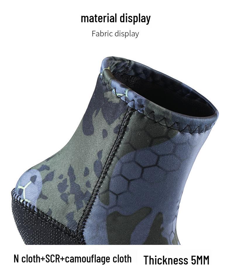 OUZO 5mm Camouflage Non-Slip Dive Booties: Shorty Snorkeling & Swimming Socks, Wear-Resistant & Warm for Beach.