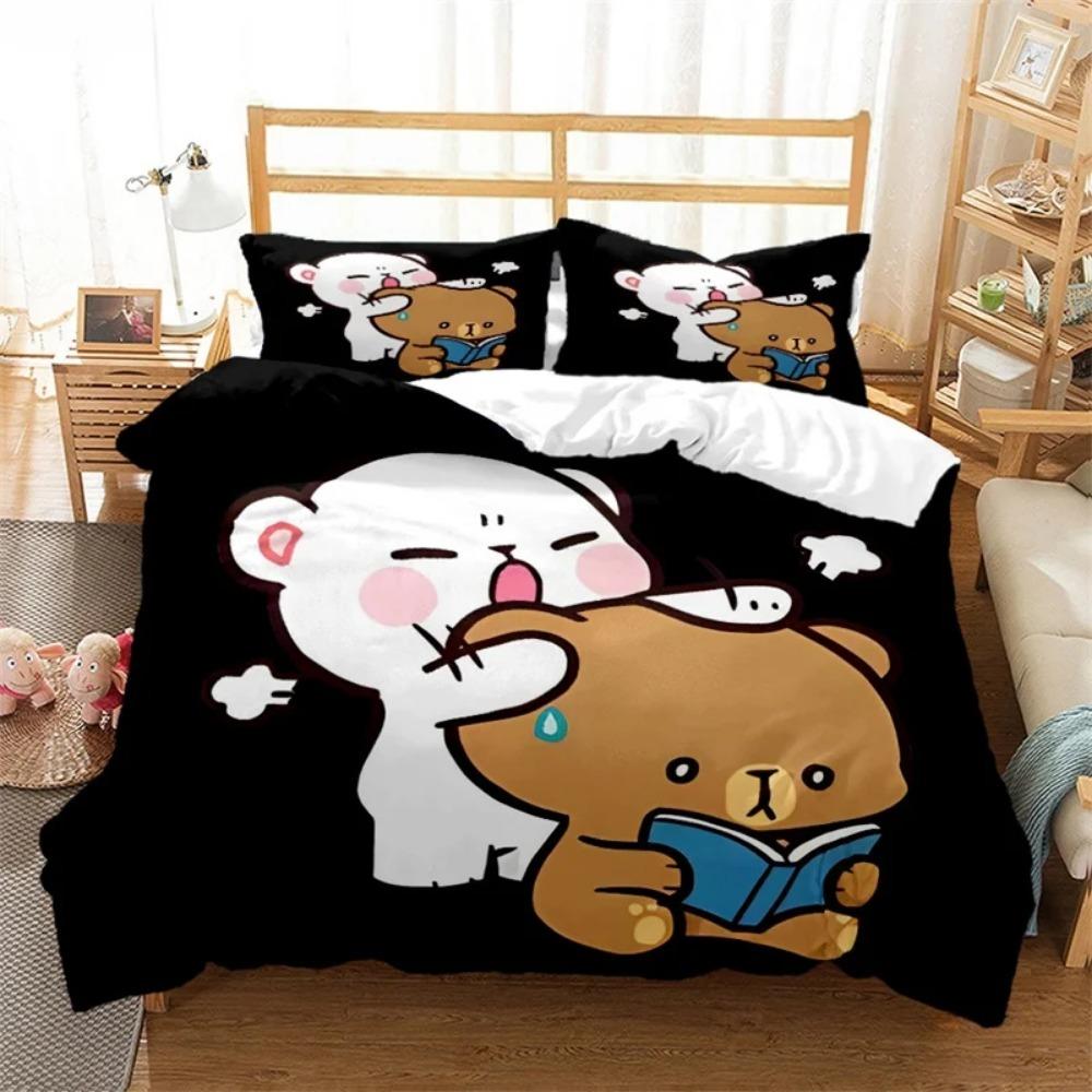Cartoon Cute Bear Microfibre Bedding Sets,Children'sBirthday Gift with Zip Room Decor Teenagers adult 3-Piece  Duvet Cover