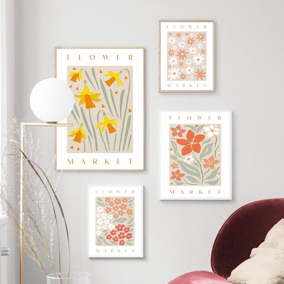 Flower Market Sunflower Shapes Quote Wall Art Posters Prints Nordic Canvas Painting Abstract Pictures For Living Room Home Decor