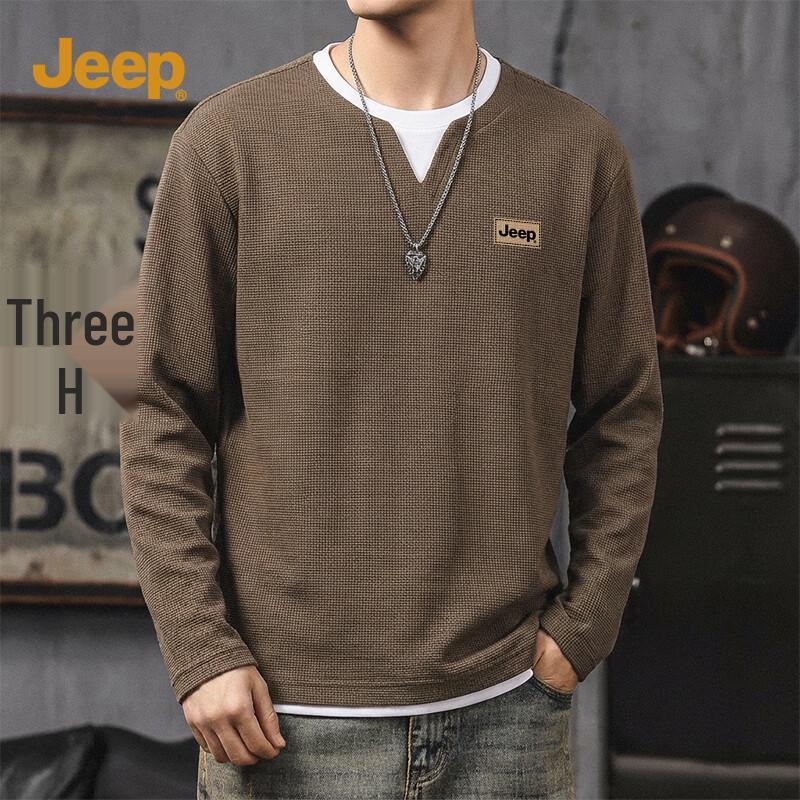 Men s JEEP Waffle Knit Faux Two-Piece Long Sleeve T-Shirt