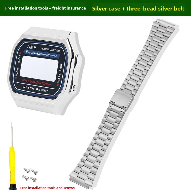 A168 Stainless Steel Case For Casio Electronic Watch A168W A168WA-1 Modified Metal Bezel Watch Case+Strap Suit watchband+Tools
