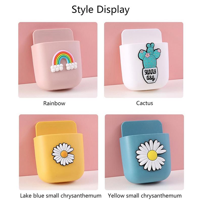Cartoon Wall Mounted Organizer Storage Box Remote Control Mounted Mobile Phone Plug Holder Stand Wall Charging Multifunctio