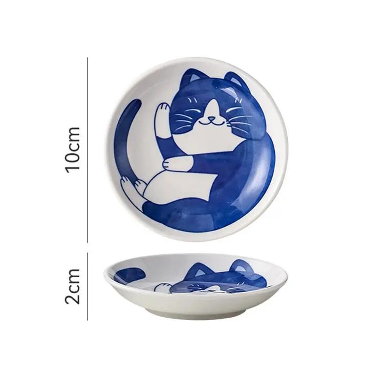 Japanese Style Cartoon Lucky Cat Pattern Ceramic Dessert Sauce Dish Tableware 10cm Creative Mini Fruit Sushi Seasoning Plates