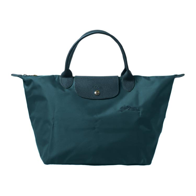 Longchamp Le Pliage Green Foldable Snap Closure Recycled Nylon Canvas Dumpling Tote Bag Medium Women Tote Bags Peacock-Blue 1623919P89