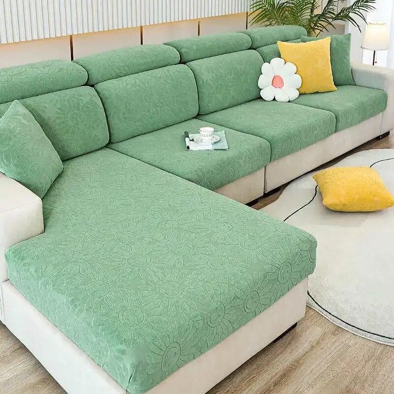 Blumen-Jacquard-Chenille-Sofa-Matratze, elastisch, rutschfest, Couch-Kissen, Schonbezüge, L-förmiger Sofa-Schutz