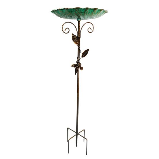 Metal Retro Bird Bath Feeder Bowl with 5-Prong Stake Detachable Decorative Birdbath Garden Water Feeder for Patio Yard Decor