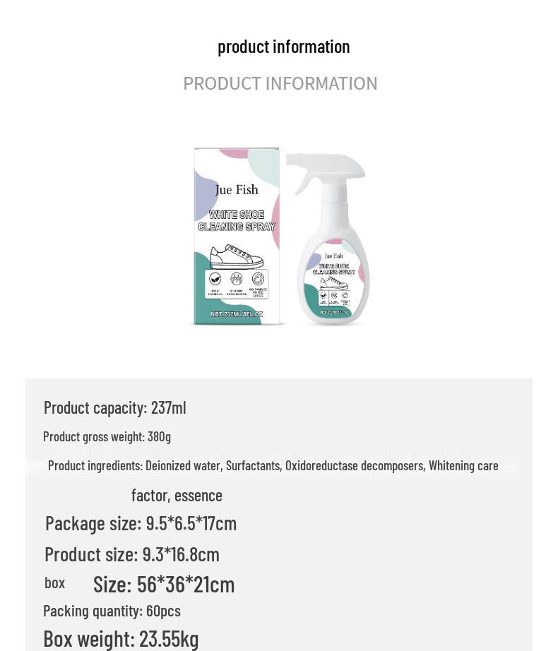 JUE FISH Portable White Shoe Cleaner and Anti-Yellowing Stain Remover