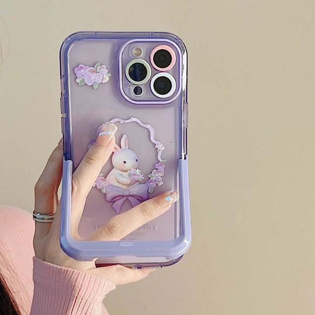 

Капа Ins с фиолетовым цветком и кроликом для Iphone 14 Pro Max Plus 13 Promax 11 12, мультяшный держатель-подставка Cuet, противоударный чехол для телефона For iphone 13