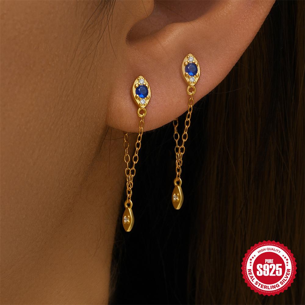 Fashion S925 Sterling Silver Personalized Simple Diamond Chain Fringed Star Moon Women'S Earrings