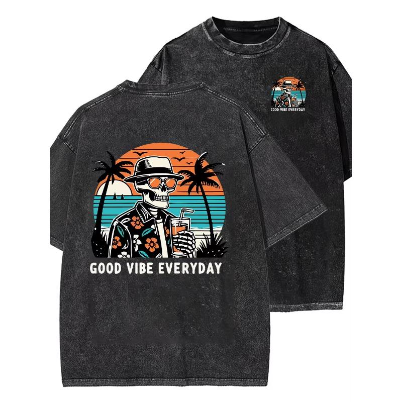 Vintage Washed Printing Men Clothes Fashion Loose Tops Creativity Casual T Shirt Pattern Loose Tshirts Couple Y2k Top