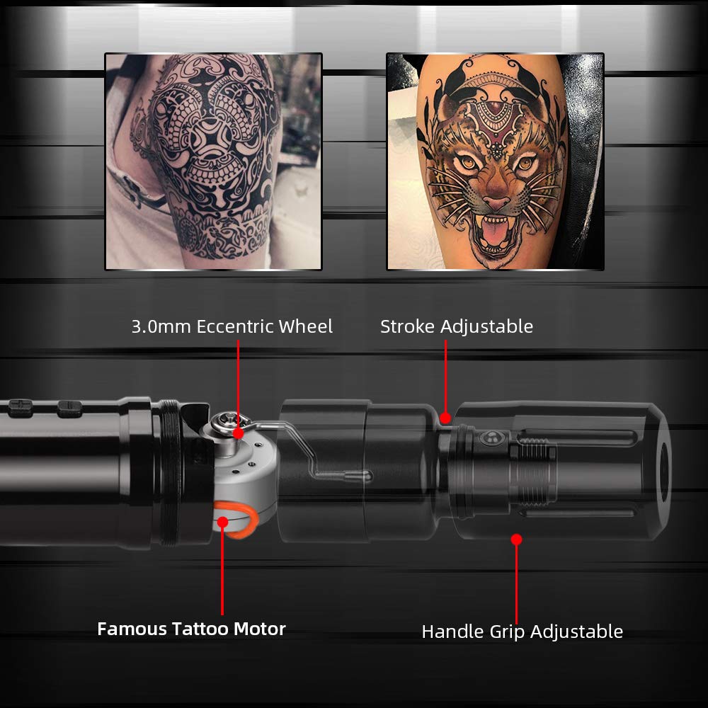 Rotary Tattoo Machine Rechargeable Wireless Tattoo Cartridge Pen for Liner Shader Aluminum Alloy Frame 9000-10000 RPM LCD Display