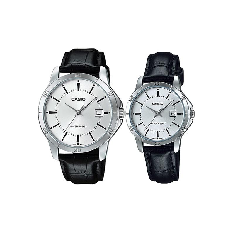 CASIO  LTP Quartz Movement Genuine Leather/Genuine Leather/Cloth Strap Watch Unisex Silver Dial MTP-V004L-7A P-V004L-7A Regular Watch Box