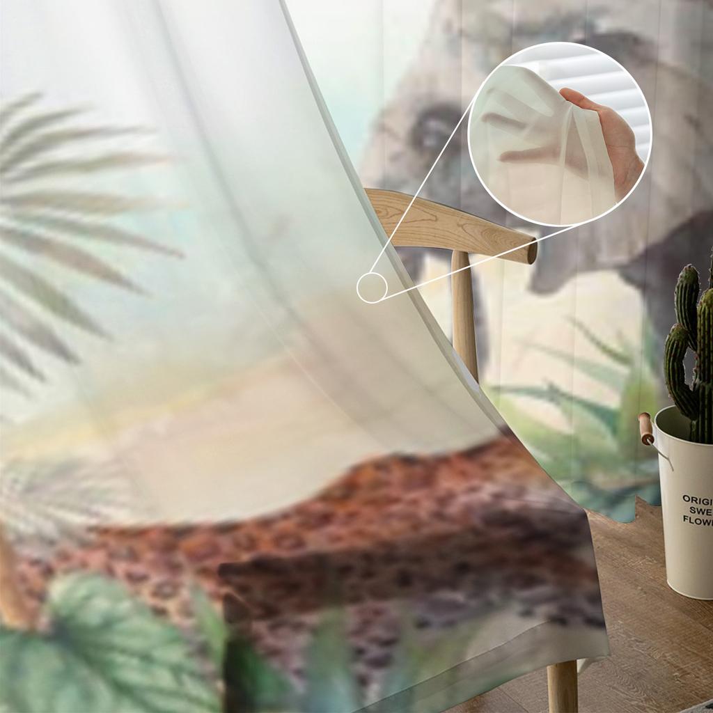 Tropical Safari Dyr Elephant Skinne Vindusgardiner Til Stue Soverom Voile Tyll Gardiner Stoffgardiner Til Kjøkken