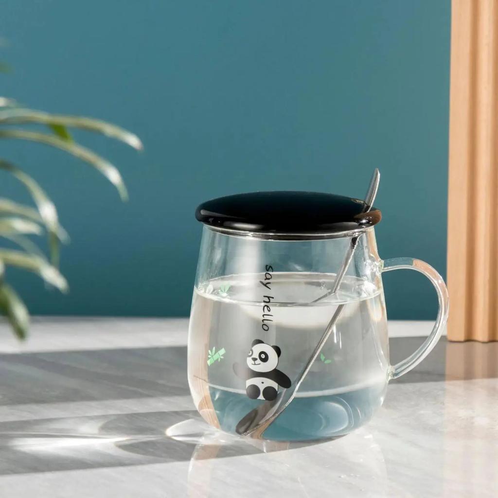Kawaii Cups Cute Panda Glass Cup With Straw Cap Spoon Coffee Breakfast Cup Beer Mug Cups and Mugs Free Shipping Drinking Glasses