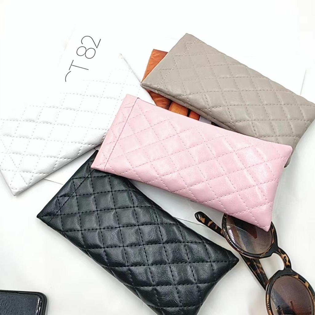 Sunglasses Leather Soft Case with Spring Clip Closure