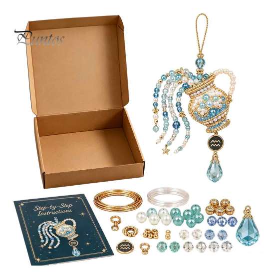 Constellation Jewelry Making Kit 12 Zodiac Beaded Ornament DIY Kit, Pendant Craft Set Unique Theme for Keychain Bag Decor, Handmade Hanging