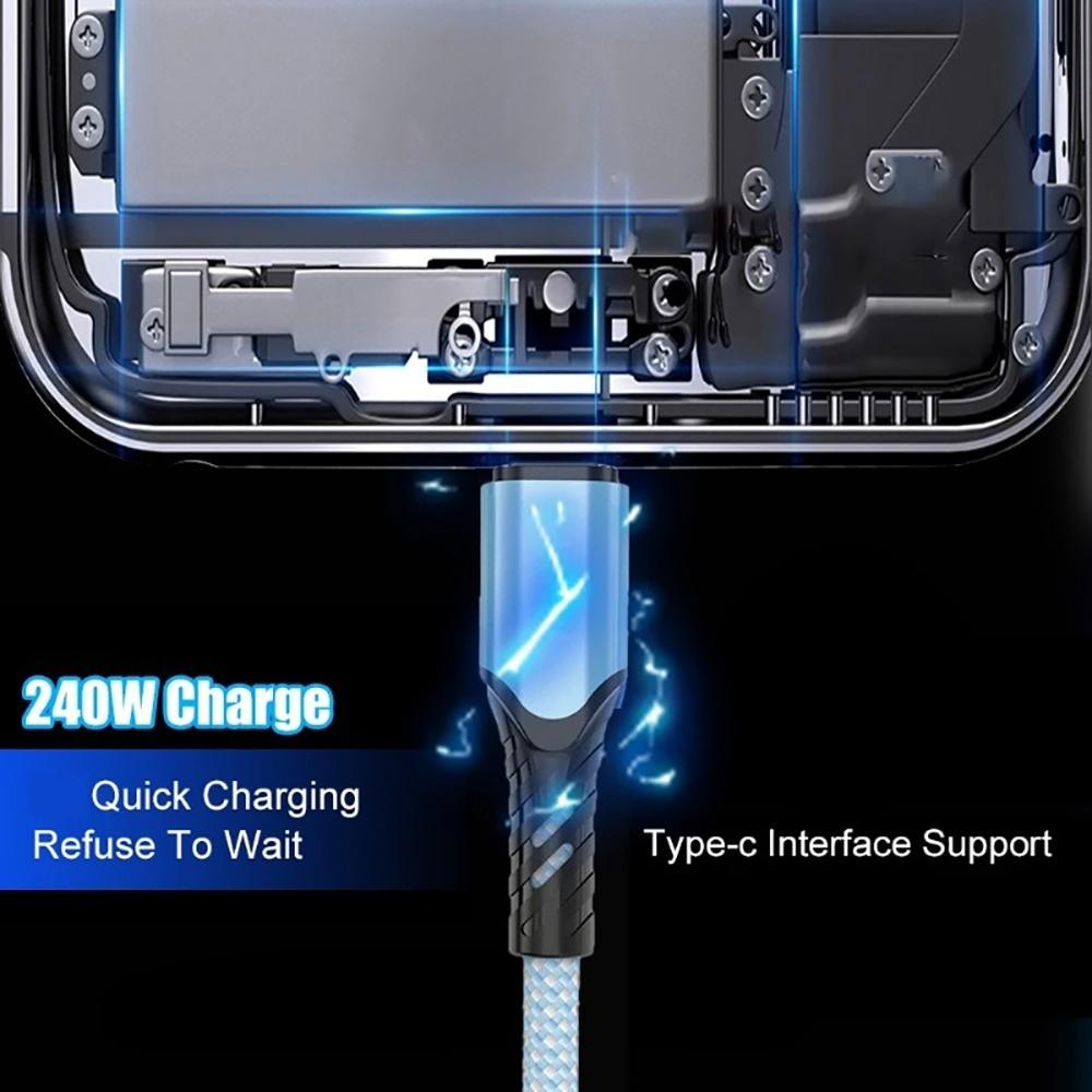 240W 5A Fast Charging USB C Cable Type C Quick Charge Data Cord for iPhone Samsung S24 Realme Xiaomi 14 Huawei OPPO OnePlus