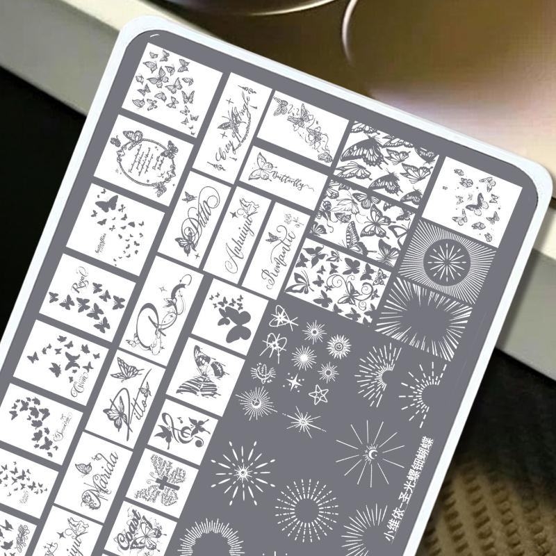 Nail Stamping Plates Nail Art Plate Stainless Steel Holy Light Pearl Butterfly Pattern Nail Design Stencil Tools