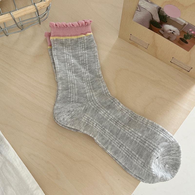 

Женские весенне-летние тонкие сетчатые дышащие носки из хлопка с трубкой до уха и сочетающейся расцветкой 1 pair серый