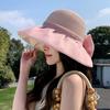 Hepburn style organza bow straw hat women's beach hat French retro big-brimmed bucket hat foldable sun hat