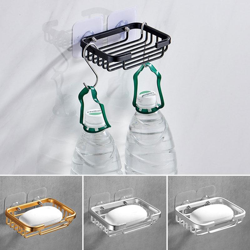 1 Pcs Drill Free Soap Dish Holder Wall Mounted Storage Rack Holder Hollow Type Soap Sponge Dish Bathroom Accessories