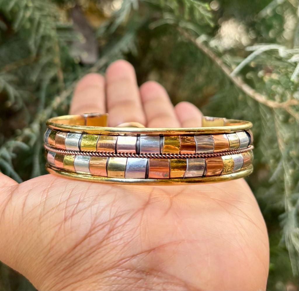 1 Pc Pure Ashtadhatu, Copper Brass Silver Healing Bangle, Cuff, Bracelet, Jewelry, Spiritual Bangle for Kriya Astrological purposes, Domed