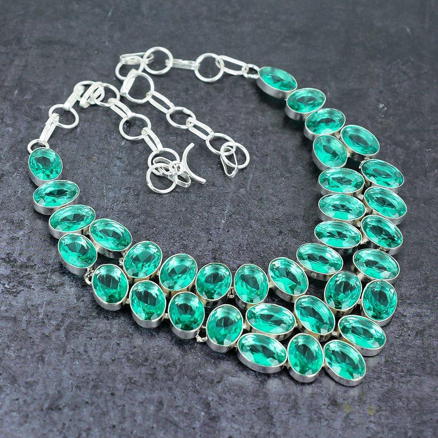Tourmaline Indicolite Ethnique Argent Sterling 925 Bijoux Collier 18" h3s55