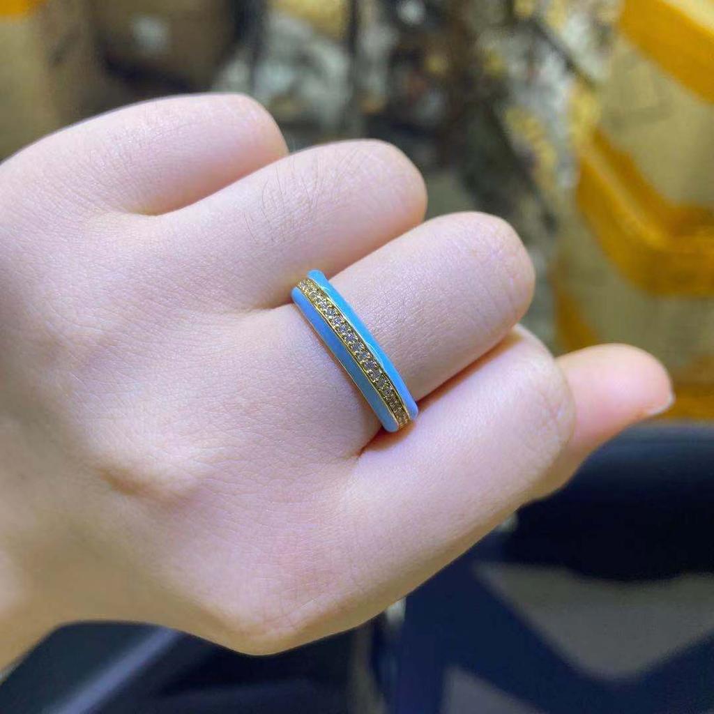 18K Gold Plated Brass Gold Color Cute Ring For Women Multi Color Rainbow Zircon Dripping Oil Female Wedding Accessories