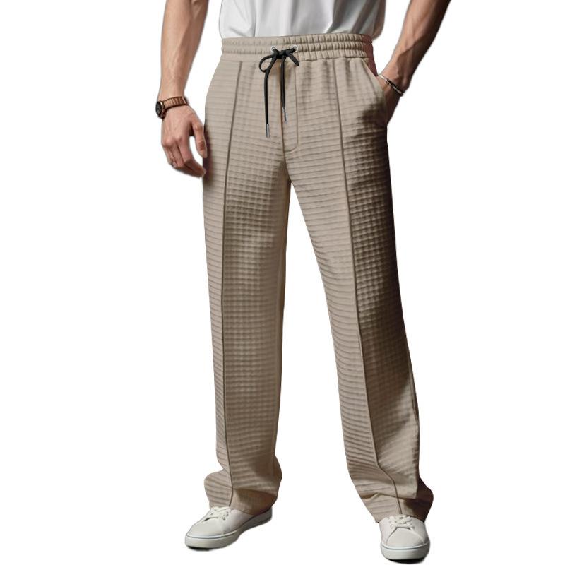 Men's British Gentleman Jacquard Waffle Weave Relaxed Fit Casual Sports Business Breathable Jogging Trousers