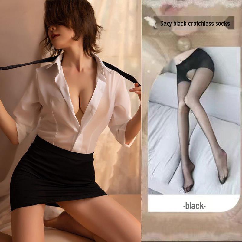 Women's Sexy See-Through Bodycon Secretary Lingerie Nightclub Set 353