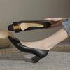 Fashion Luxury Leather Casual Metal Decoration Shoes For Women Woman Footwear Chunky Heels Square Toe Block Heel With Medium Young L A E