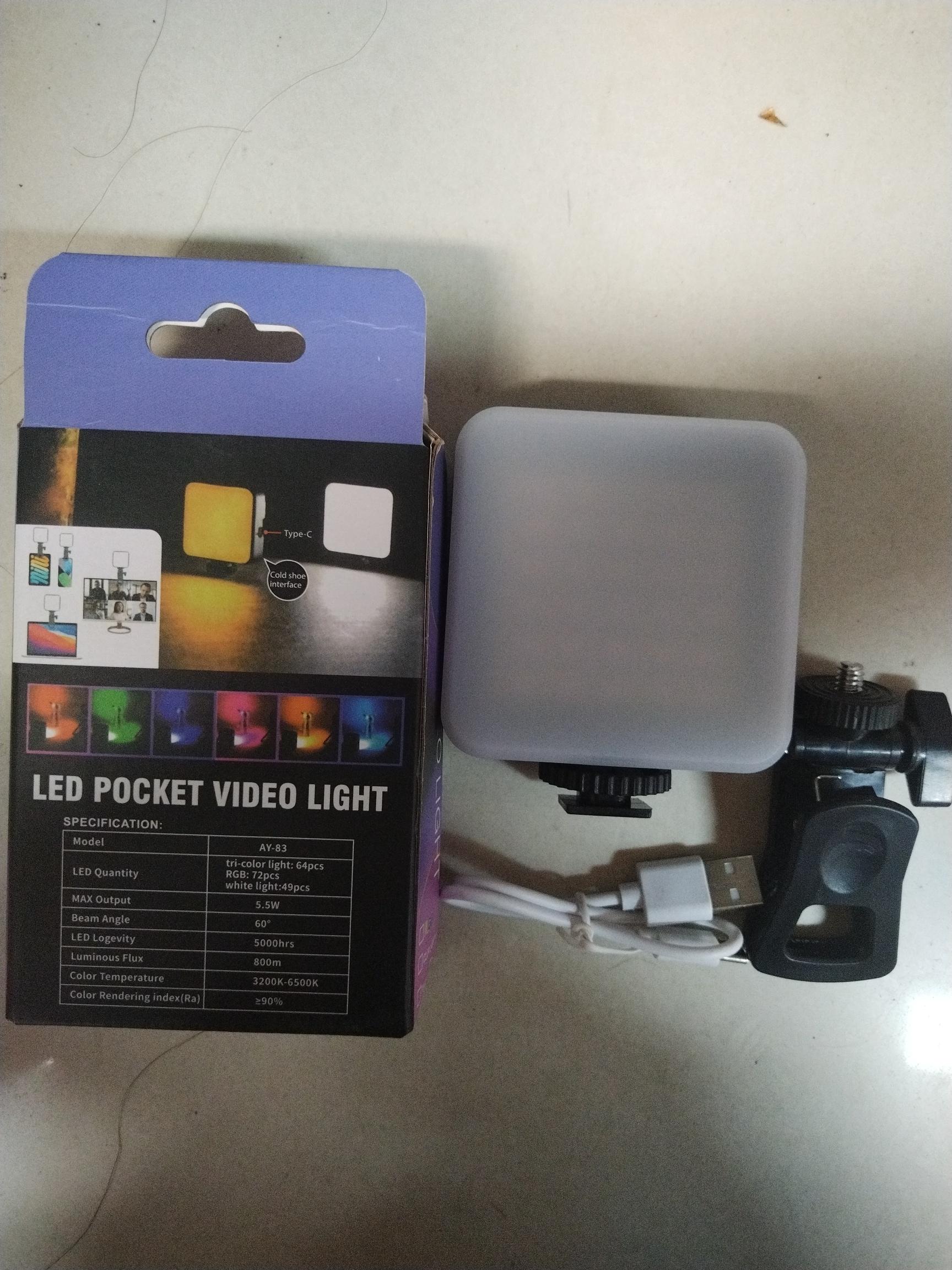 

RGB Video Light, LED Camera Light with 3 Cold Shoe Mounts, 90+ High CRI, 3000K-6500K, 500mAh Battery, Photography Selfie Lighting