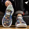 Spring New Shoes for Men Canvas Casual Shoes Trend Print Thick-soled Flat Skateboard Shoes Youth Slip-on Loafers
