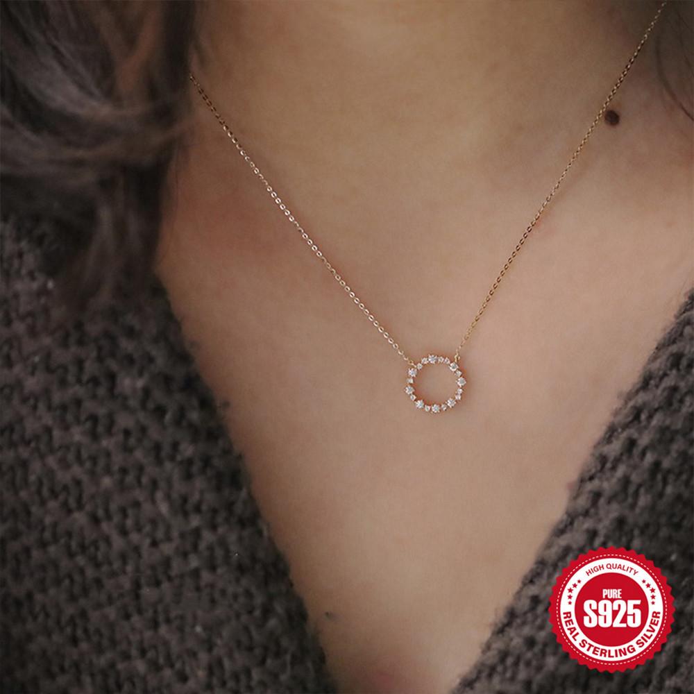 925 Sterling Silver Collarbone Chain Inlaid With Zircon Full Diamond Circle Necklace Temperament Exquisite Versatile Accessories