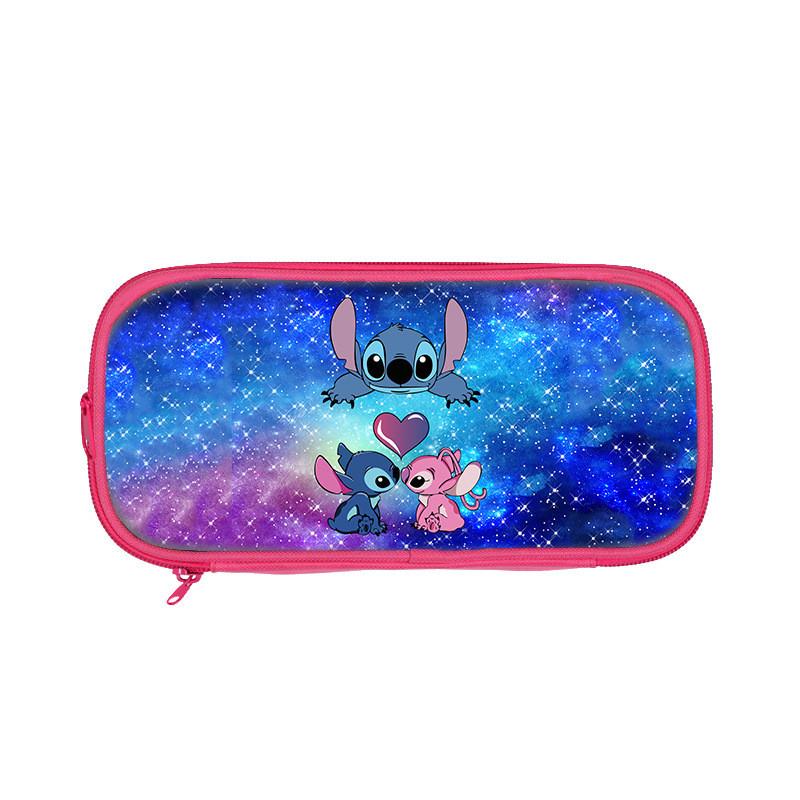 Stitch And Angel Cartoon Print Student Double Layer Stationery Storage Bag For Kids And School Use
