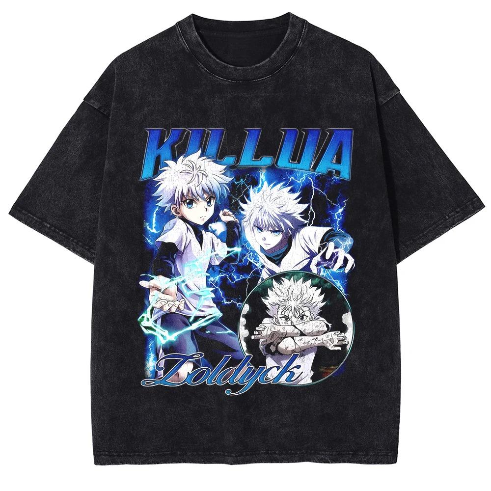 Hunter x Hunter Киллуа Золдик  Молния  Винтажная стираная оверсайз футболка | Унисекс Аниме уличная футболка L