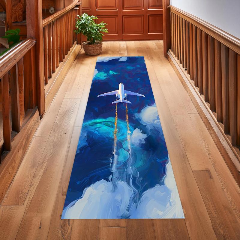 

Dynamic Airplane & Runway Long Runner Rug Durable Non-slip Corridor Mat Exquisite Aviation Print Carpet for Hallway Entryway 50x150CM
