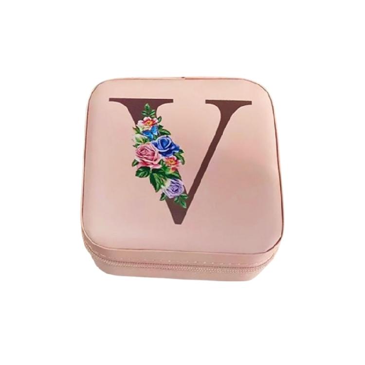 Jewelry Travel Organizers Letter Pattern Small Jewelry Container Fashion Portable Case PU Texture for Fashionable Lover
