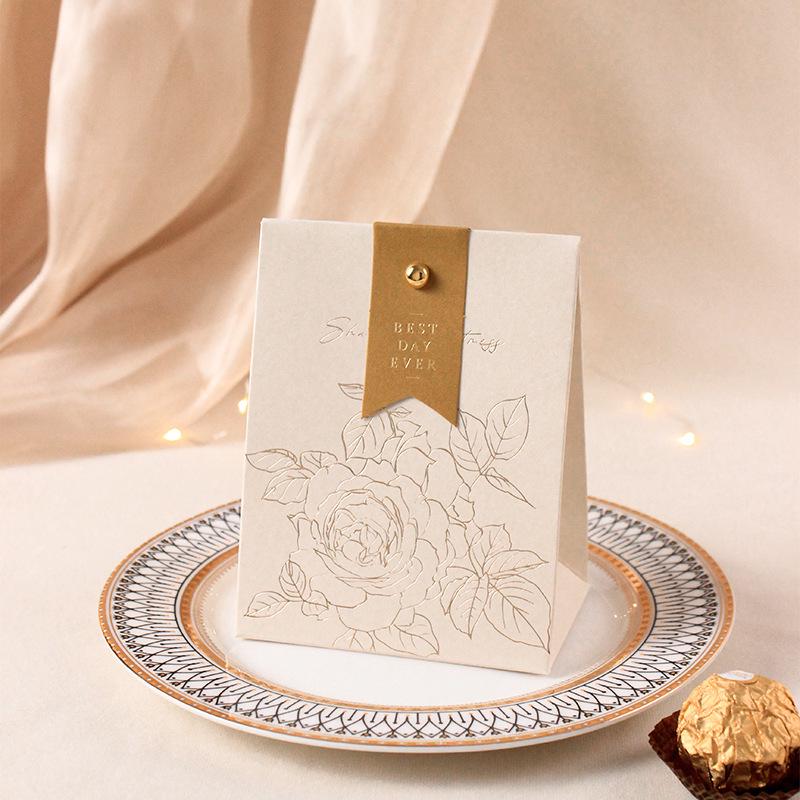 2025 Creamy White Retro French Handbag with Champagne Bow Textured Design - Wedding Candy Box